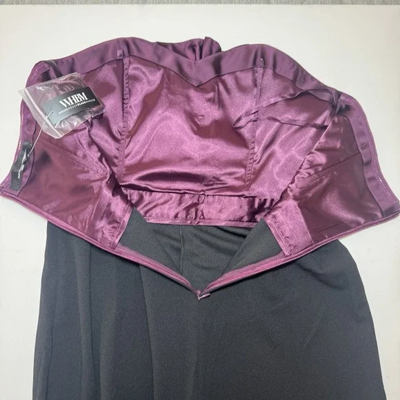 White House Black Market WHBM Strapless Twist Plum Black Jumpsuit 6 Wide Leg - Picture 7 of 10